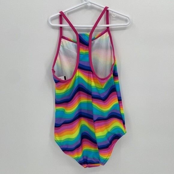Speedo Girls Stretch Rainbow 🌈 Square Neck Sleeveless One-Piece Swimsuit Large - Picture 4 of 7
